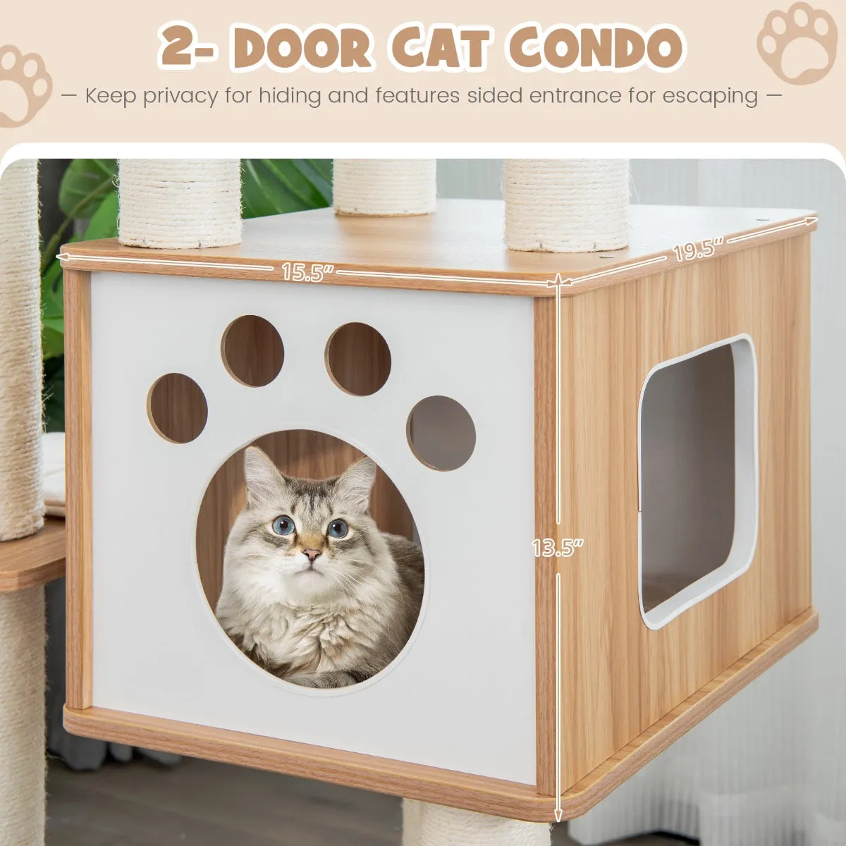 NNECW Multi-Level Tall Modern Cat Tree with 2 Top Plush Perches