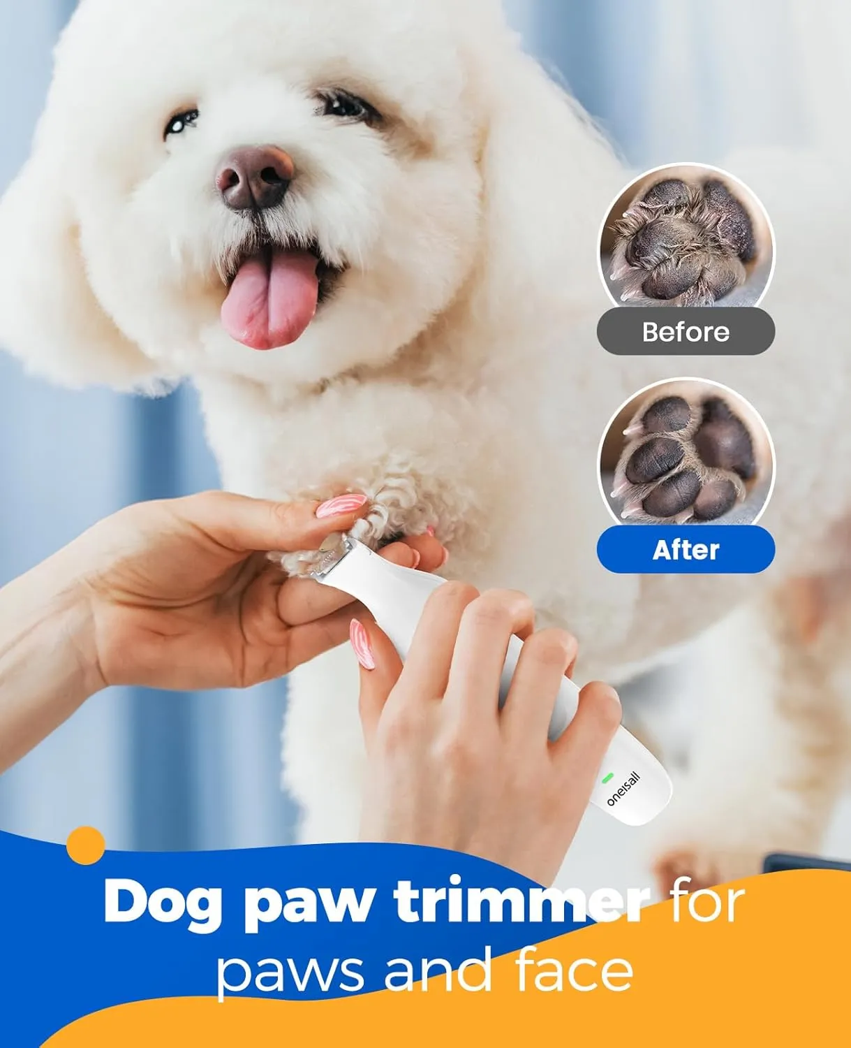 oneisall 4-in-1 Cordless Dog Grooming Kit with 2-Speed Clippers, Low Noise Paw Trimmer & Rechargeable Quiet Nail Grinder for Dogs and Cats (White)