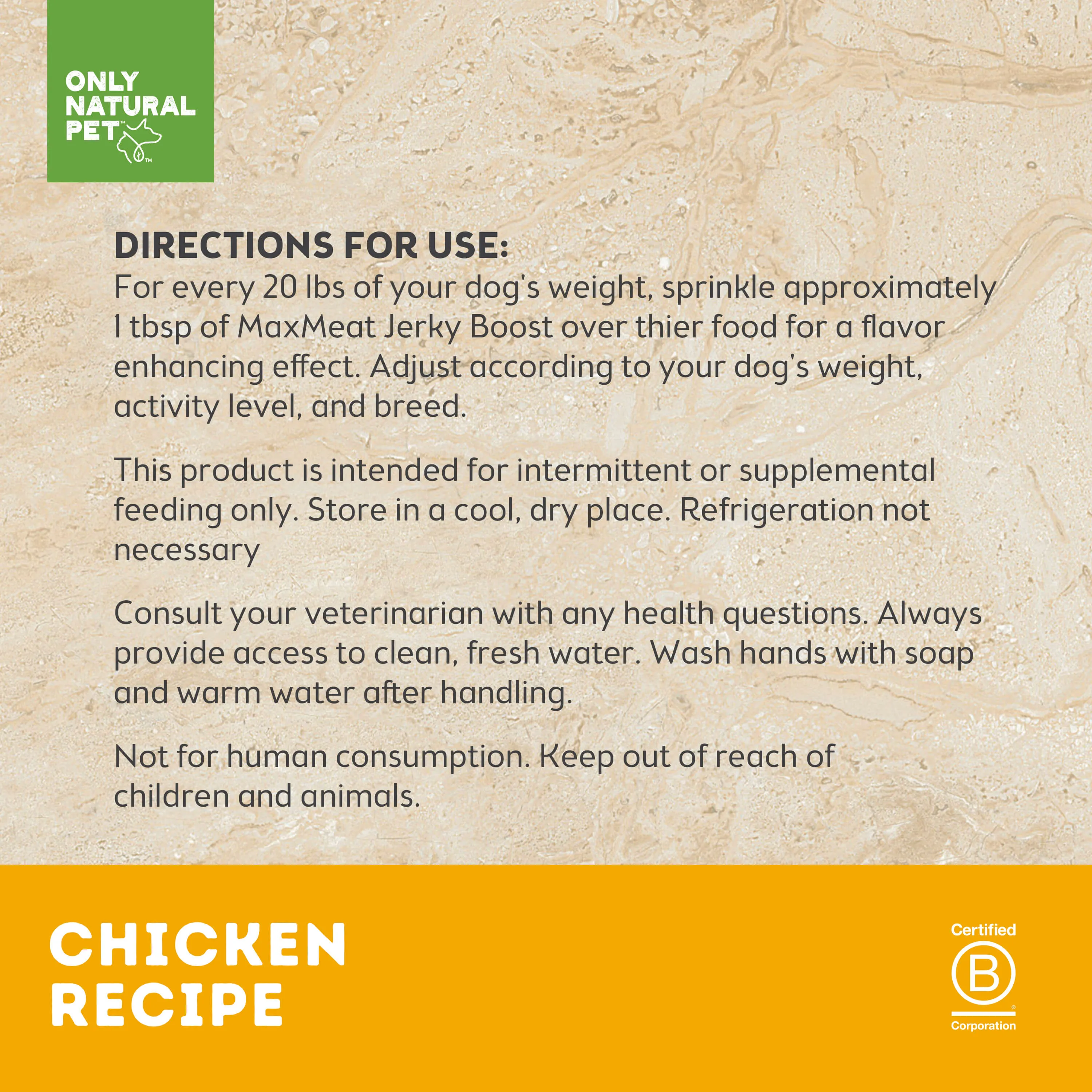 Only Natural Pet MaxMeat Jerky Boost Air-Dried Natural Meal Topper Chicken Recipe for Dogs