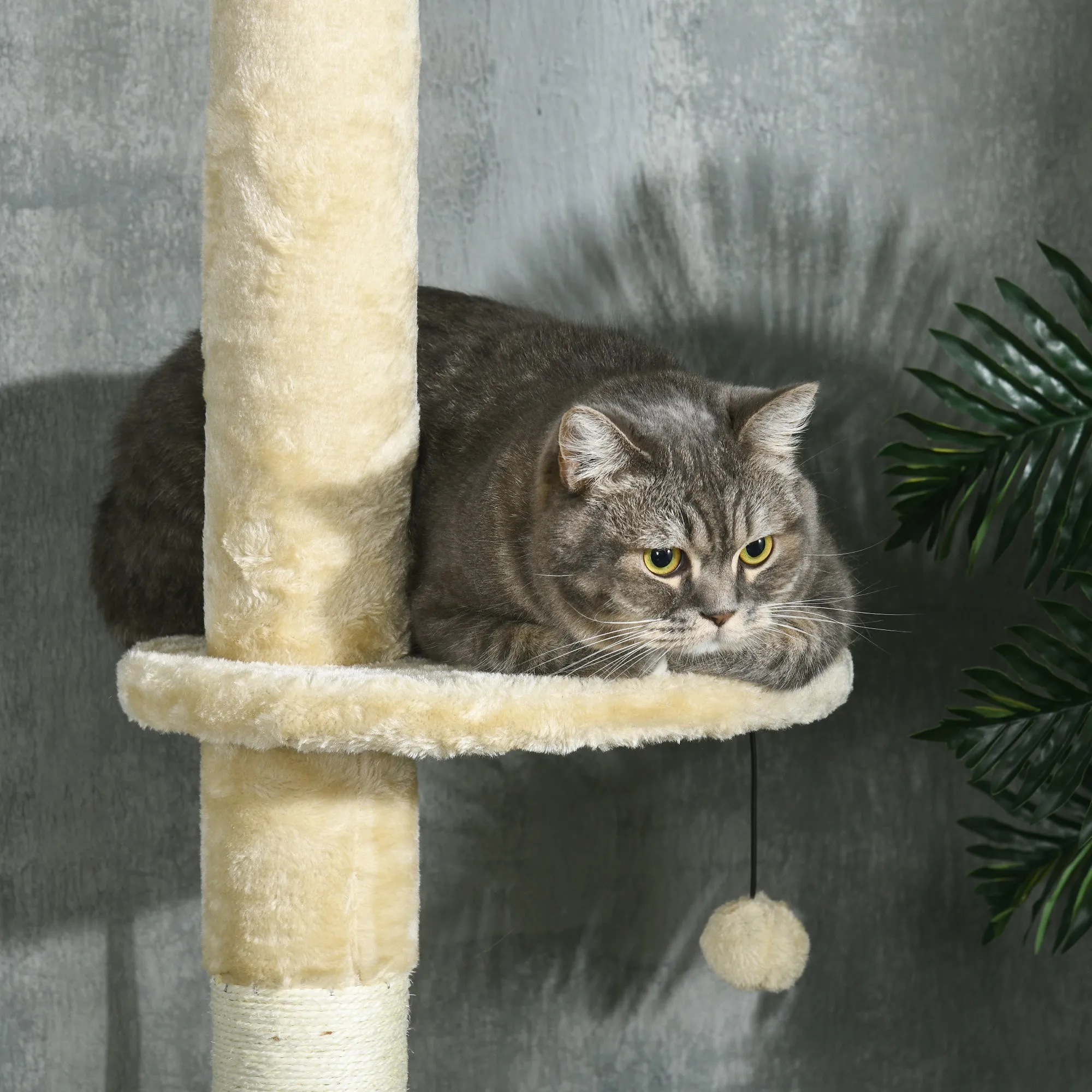 PawHut 255cm Cat Tree Tower w/ Scratching Post, Cat House, Ball, Platform, Beige