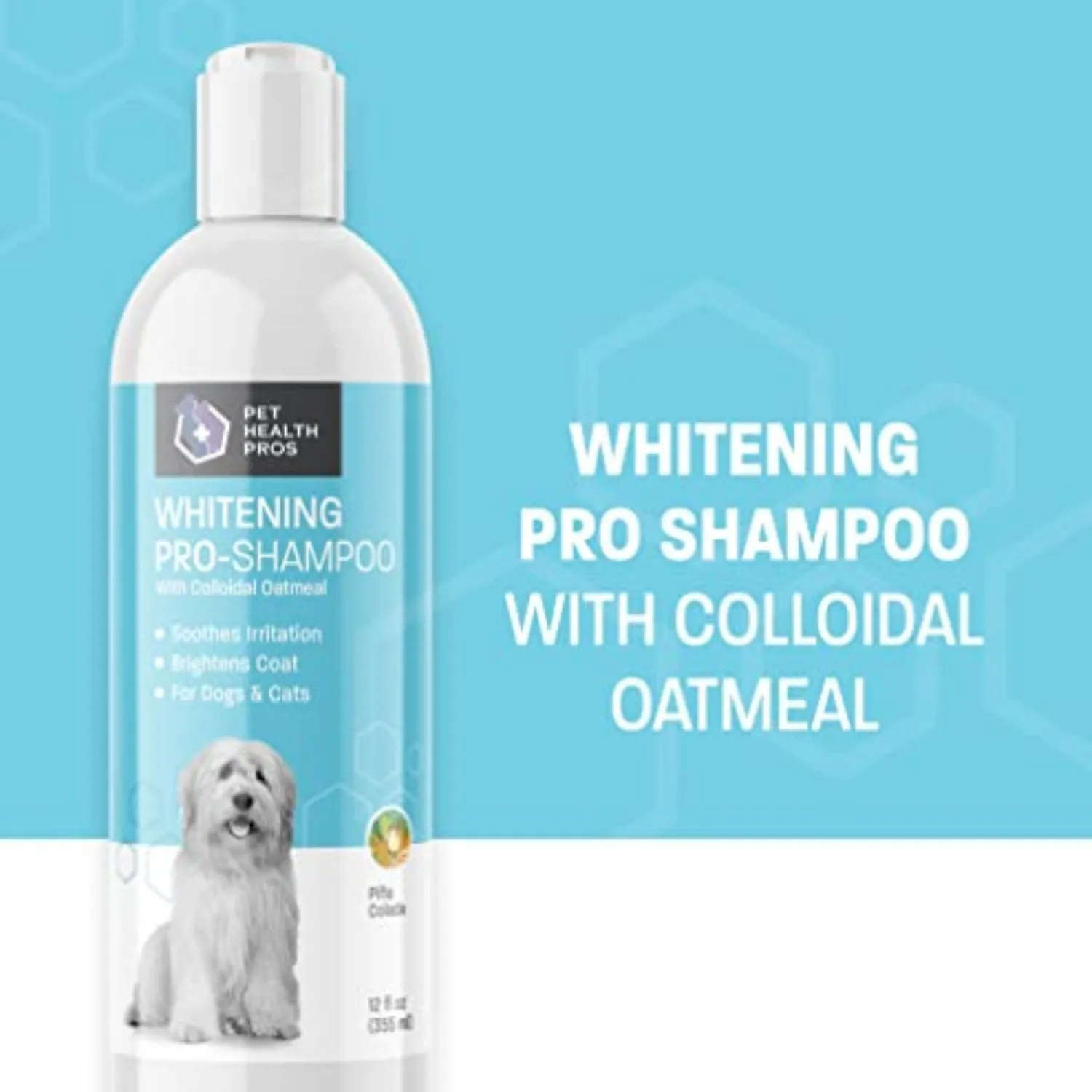 Pet Health Pros Bright Whitening Dog Shampoo, Enhances White Coat, Soothes Skin, Pina Colada Scented, 12 Oz, Clear