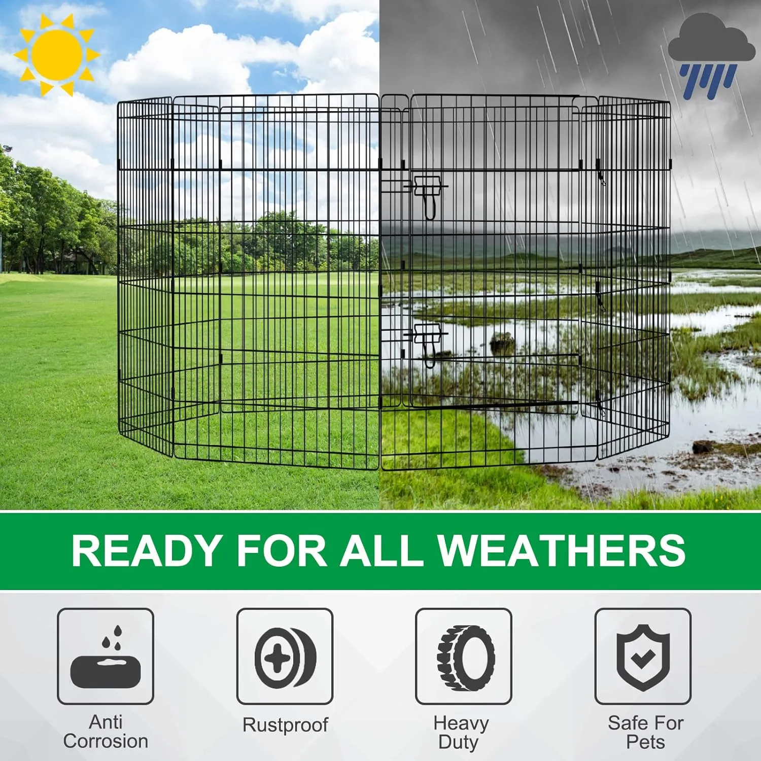 Pet Playpen Dog Pen Foldable Dog Exercise Fence 8 Panels 36 Inch Kennels Pet Playpen Options Ideal for Pet Medium Animals Outdoor Indoor