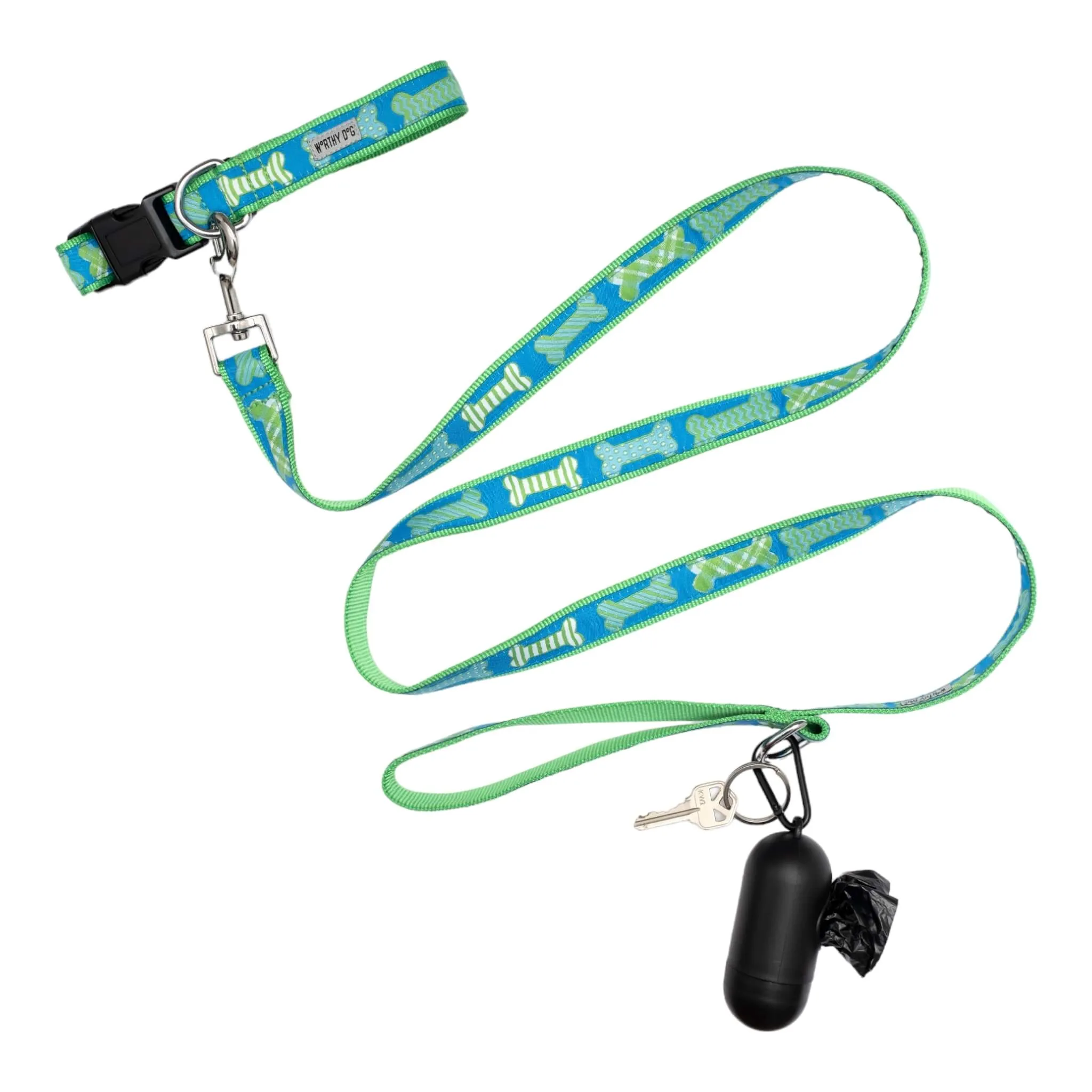 Preppy Bones Dog Leash - Blue