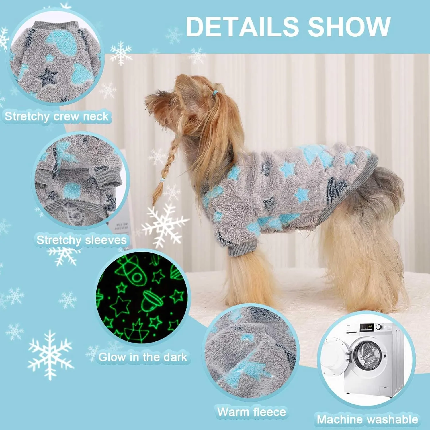 PuppyWear Glow Fleece Dog Clothes - Warm Pullover Sweater, Night Glow Cat Costume, Winter Pet Coat Jacket for Small Dogs, Boys & Girls