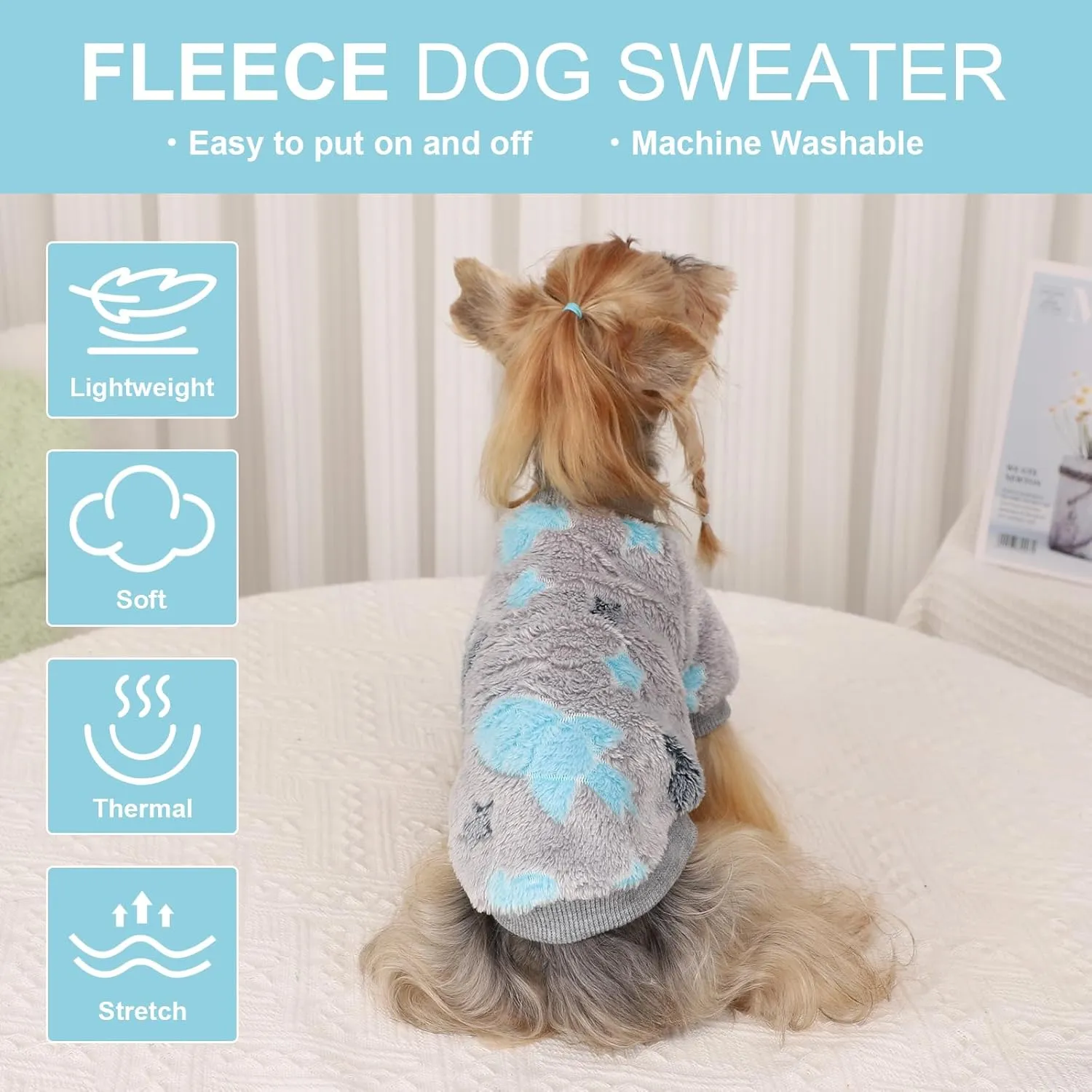 PuppyWear Glow Fleece Dog Clothes - Warm Pullover Sweater, Night Glow Cat Costume, Winter Pet Coat Jacket for Small Dogs, Boys & Girls