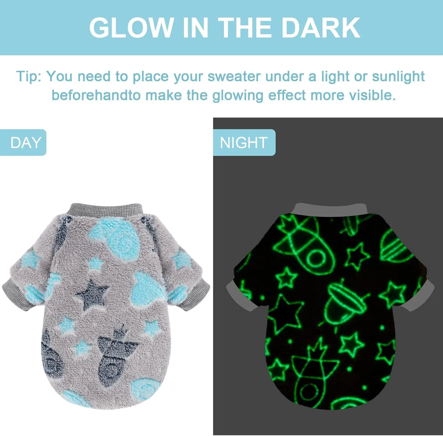 PuppyWear Glow Fleece Dog Clothes - Warm Pullover Sweater, Night Glow Cat Costume, Winter Pet Coat Jacket for Small Dogs, Boys & Girls