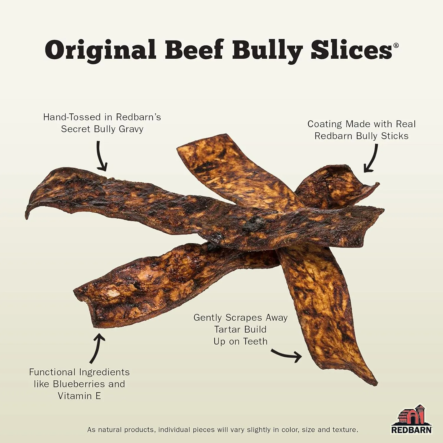 Redbarn Pet Products All-Natural Rawhide Bully Slices - Bully Stick Flavor - Premium Grain-Free Beef Hide Treats High Protein Low Fat for Chewers - 9 oz Bag