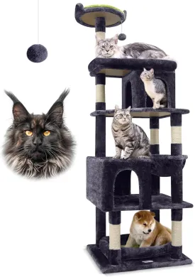 S72 Heavy Duty Cat Trees for Large Cats, Sturdy 72in Maine Coon Cat Tree for Large Cats 20 lbs  Heavy Duty Cat Tower for Adult Biggest Cat with 6 Scratching Posts, Hammock, Dark Gray