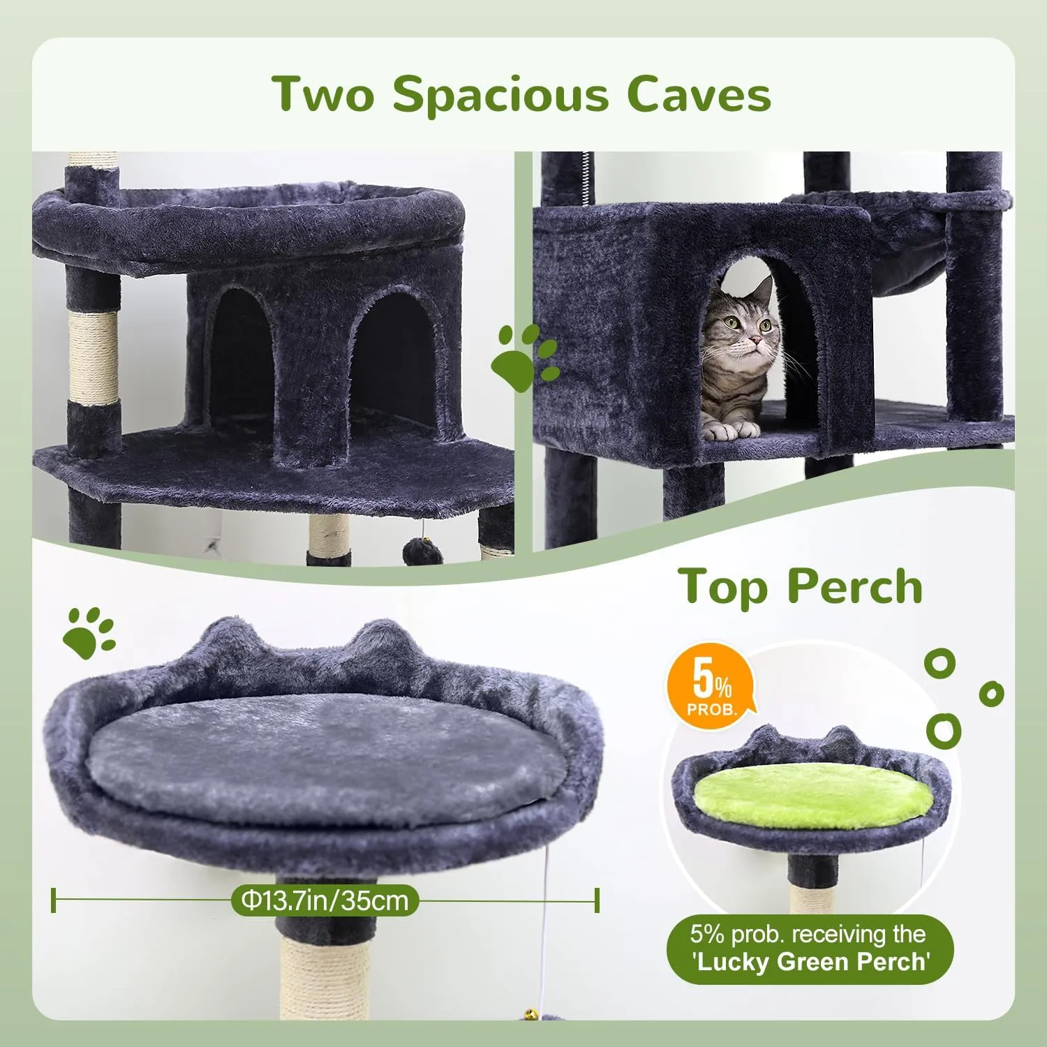 S72 Heavy Duty Cat Trees for Large Cats, Sturdy 72in Maine Coon Cat Tree for Large Cats 20 lbs  Heavy Duty Cat Tower for Adult Biggest Cat with 6 Scratching Posts, Hammock, Dark Gray