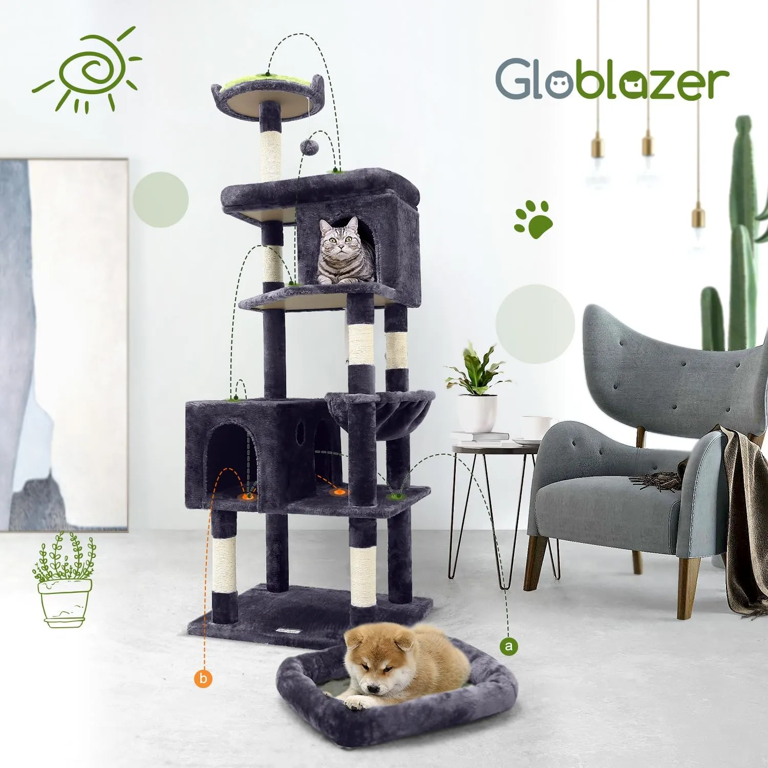 S72 Heavy Duty Cat Trees for Large Cats, Sturdy 72in Maine Coon Cat Tree for Large Cats 20 lbs  Heavy Duty Cat Tower for Adult Biggest Cat with 6 Scratching Posts, Hammock, Dark Gray