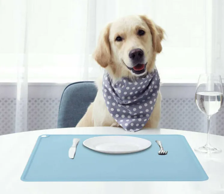 Silicone Pet Feeding Food Mat Waterproof Non-slip Dog Cat Bowl Placemat Light Blue