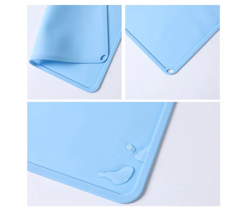 Silicone Pet Feeding Food Mat Waterproof Non-slip Dog Cat Bowl Placemat Light Blue