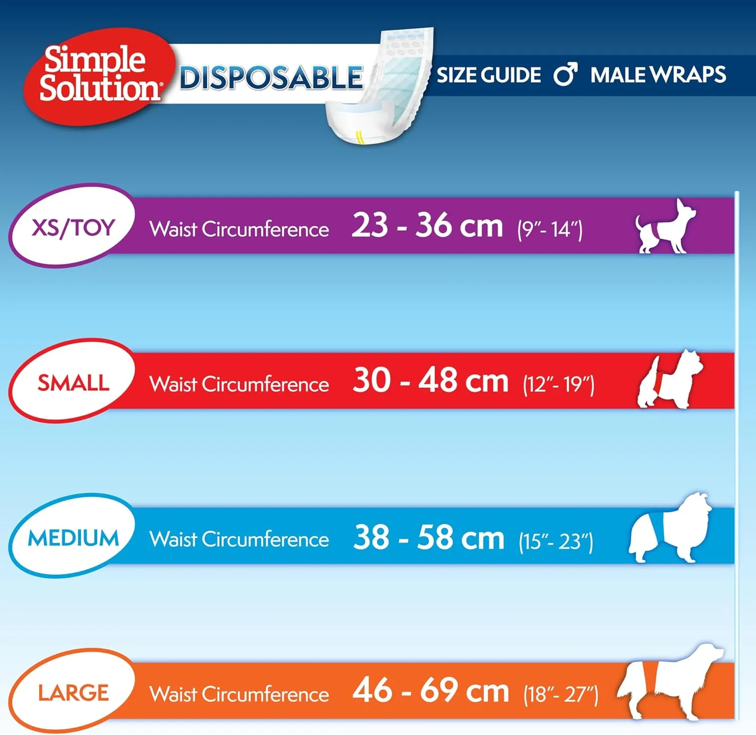 Simple Solution Disposable Wraps for Male Dogs, Dog Diapers, Male Dog Wraps, Leak Proof with Wetness Indicator, Potty Training, Doggie Diaper for Incontinence, 15  23 Inch Waist, (M,12 Count)