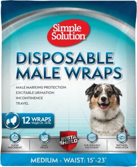 Simple Solution Disposable Wraps for Male Dogs, Dog Diapers, Male Dog Wraps, Leak Proof with Wetness Indicator, Potty Training, Doggie Diaper for Incontinence, 15  23 Inch Waist, (M,12 Count)