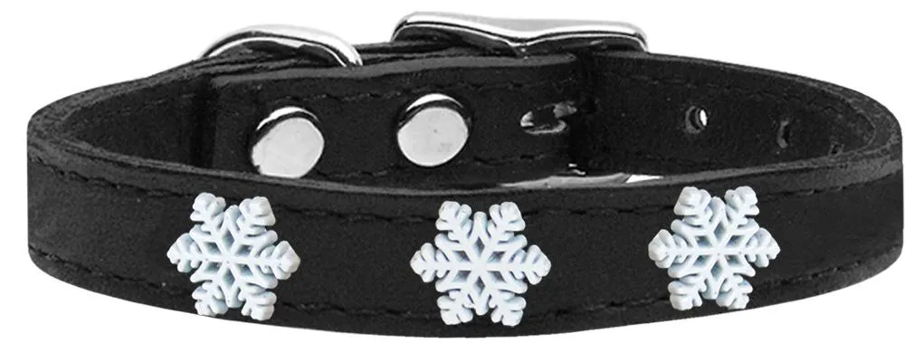Snowflake Widget Genuine Leather Dog Collar Black 20