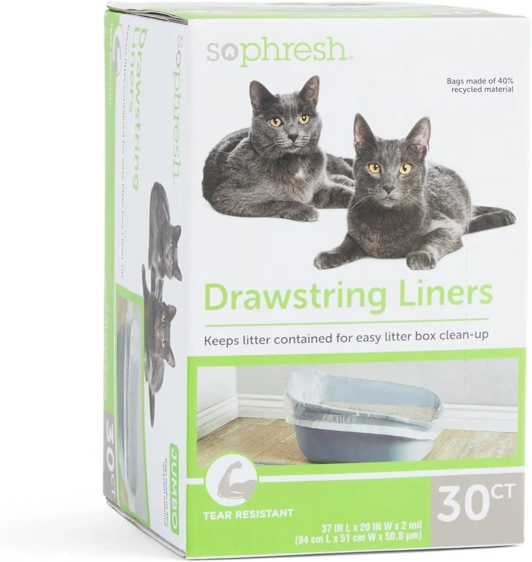 So Phresh Drawstring Cat Litter Box Liners 37" L X 19" W Count of 30