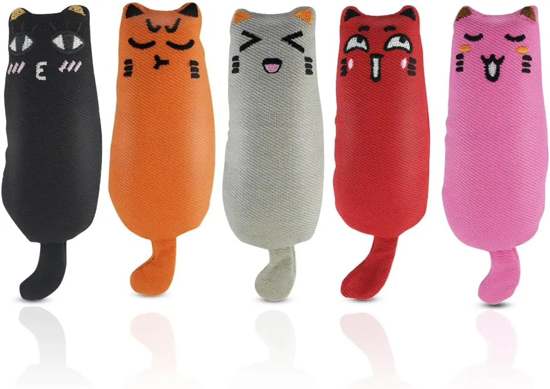 Soft Indoor Cat Toys Self Play Interactive Pillows Catnip Filled 5PCS Plush Kitten Teething Set Cute Kitty Chew Bite Resistant Cartoon Mouse Pet Supplies Gifts
