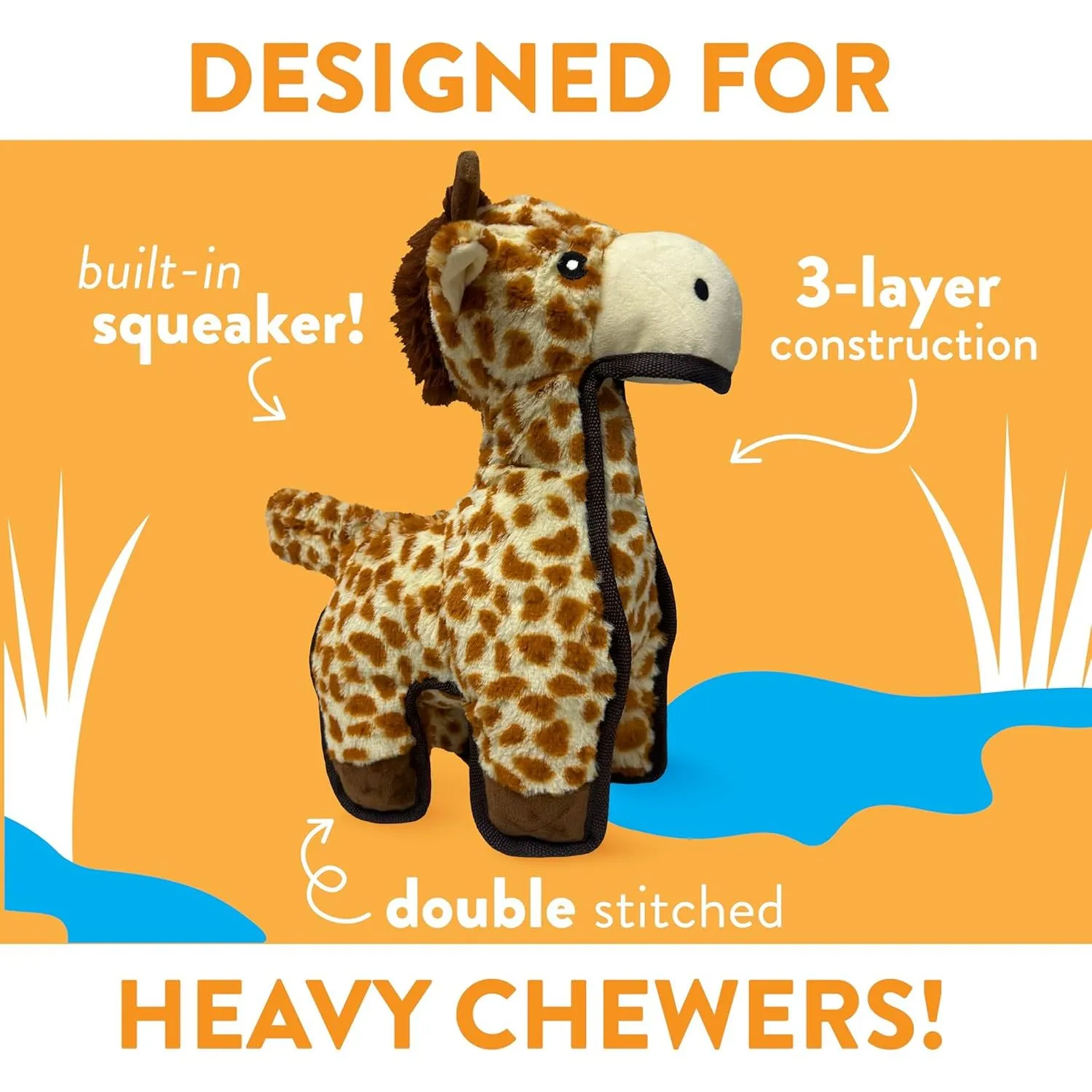 Spunky Pup Tough Plush Dog Toy for Aggressive Chewers, Giraffe