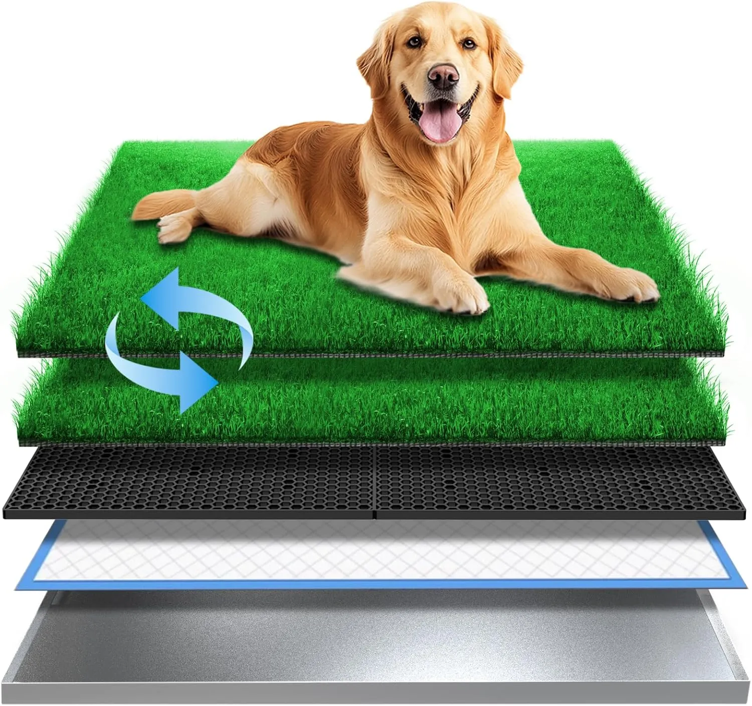 Stainless Steel Dog Grass Pad with Tray, Odor-Resistand & Easy to Clean Indoor/Outdoor Puppy Potty System,Durable Alternative to Plastic Dog Litter Box with Artificial Grass for Dogs Potty Training