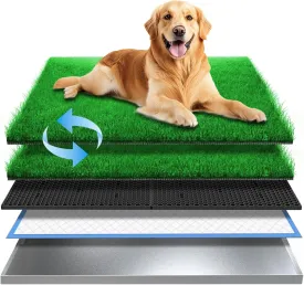 Stainless Steel Dog Grass Pad with Tray, Odor-Resistand & Easy to Clean Indoor/Outdoor Puppy Potty System,Durable Alternative to Plastic Dog Litter Box with Artificial Grass for Dogs Potty Training