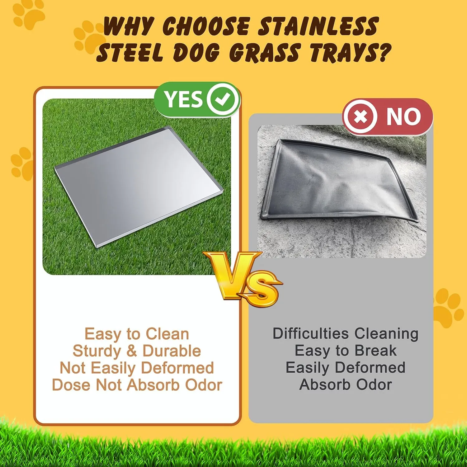 Stainless Steel Dog Grass Pad with Tray, Odor-Resistand & Easy to Clean Indoor/Outdoor Puppy Potty System,Durable Alternative to Plastic Dog Litter Box with Artificial Grass for Dogs Potty Training