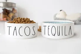 Tacos And Tequila Funny Ceramic Pet Food Bowls Set
