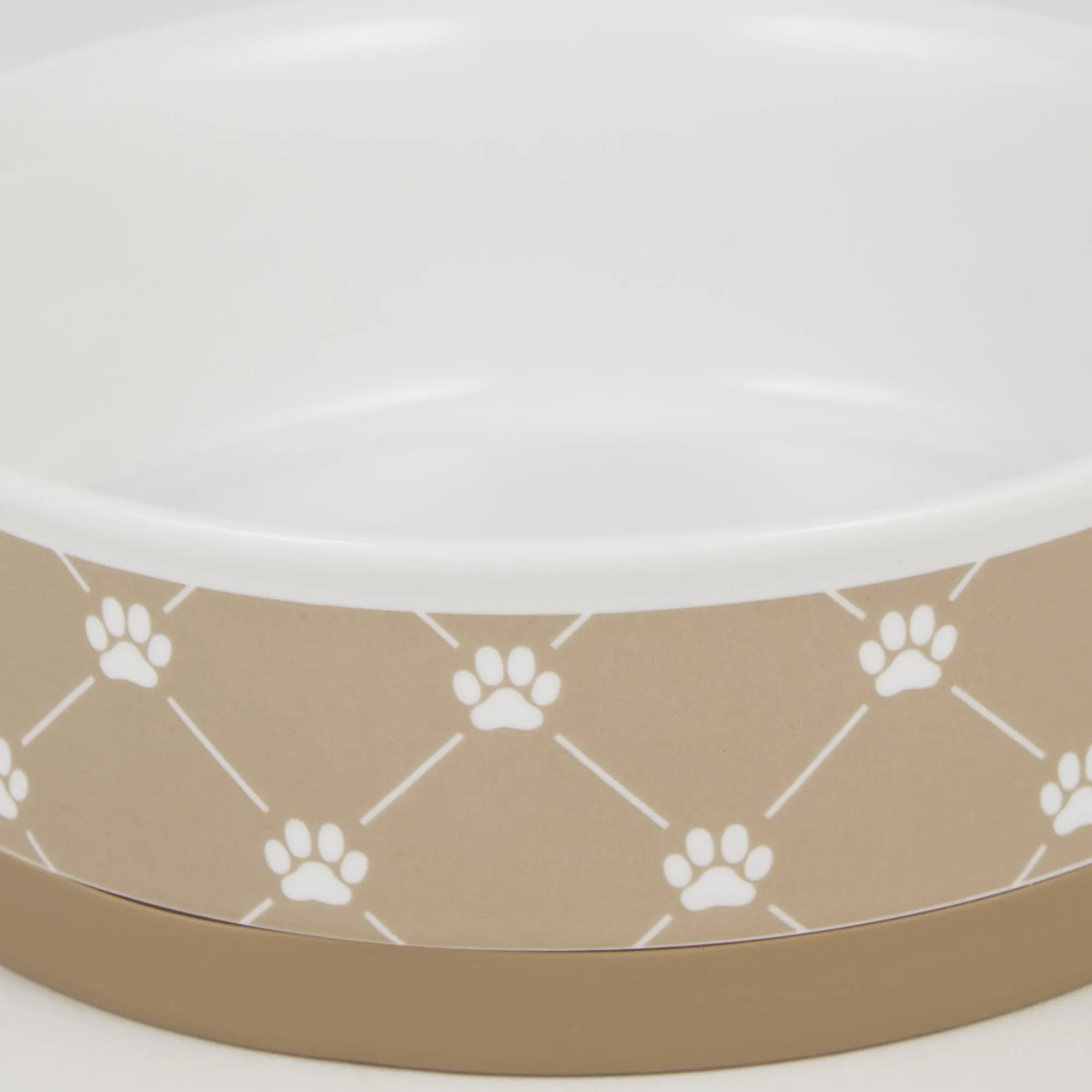 Taupe Trellis Paw Print Pet Bowl Set/2, Large 3.75 C. Capacity