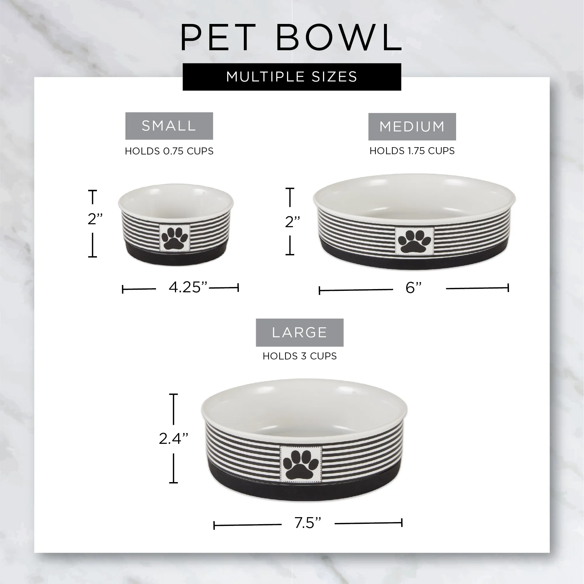 Terrazzo Pet Bowl Set of 2, Large 3.75 C. Capacity