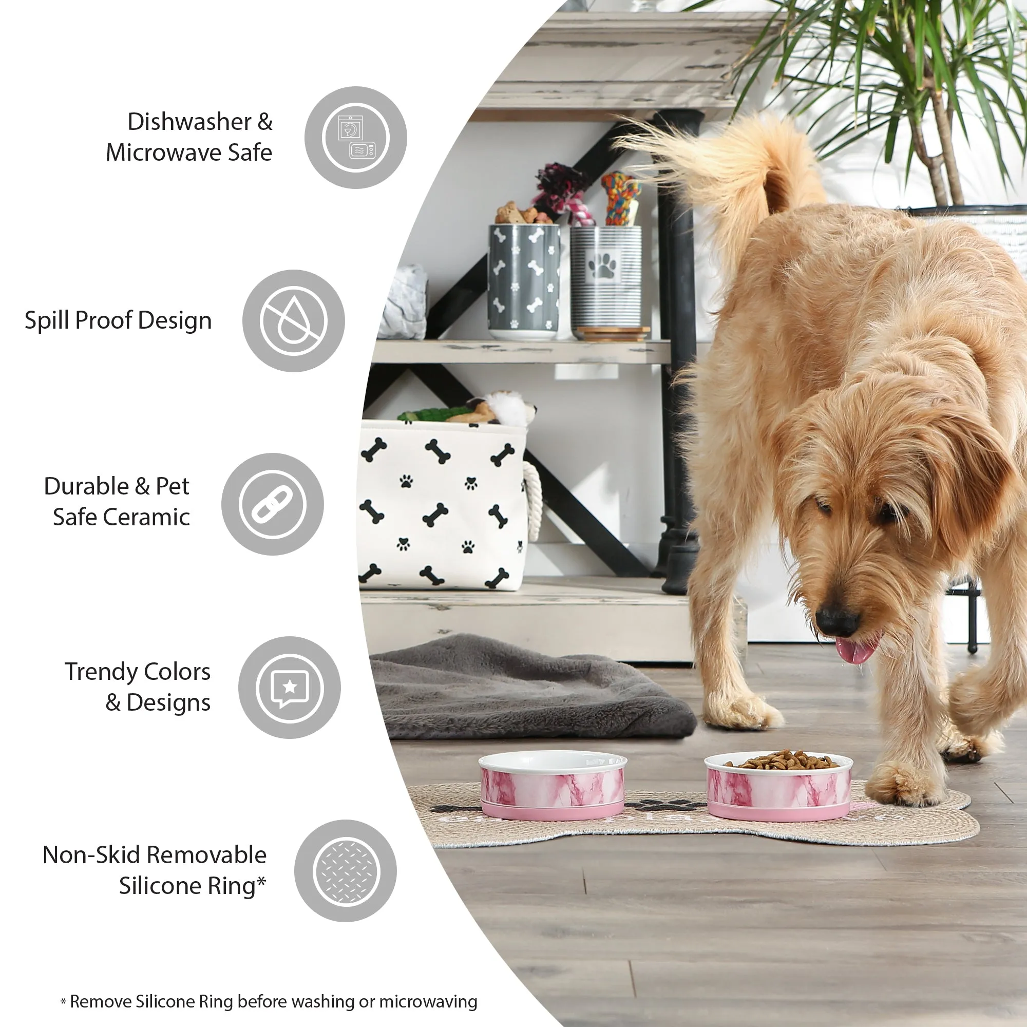 Terrazzo Pet Bowl Set of 2, Large 3.75 C. Capacity