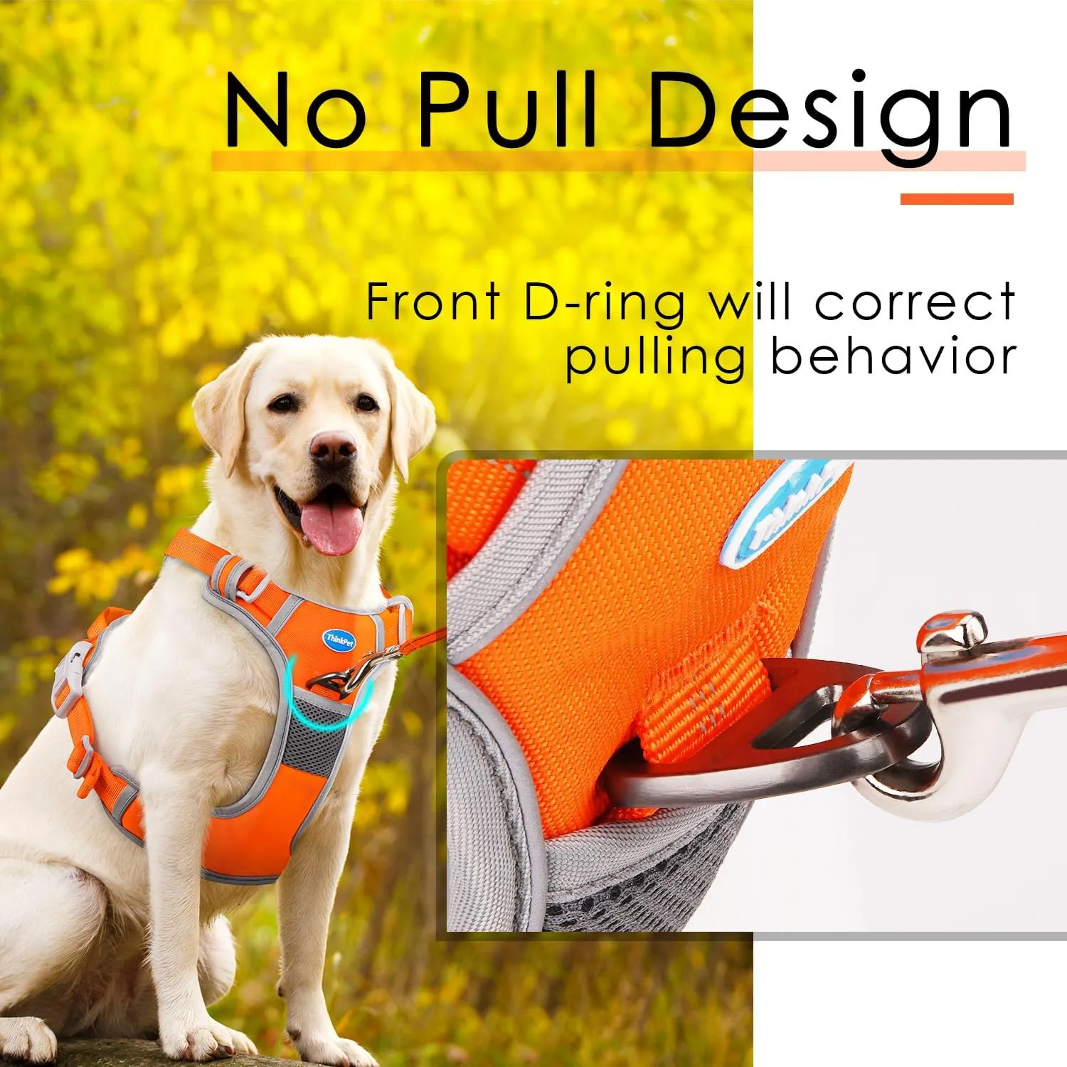 ThinkPet No Pull Harness Set Breathable Sport Harness with Handle - Reflective Padded Dog Safety Vest with Reflective Neon Dog Leash S Harness Leash Pack Orange