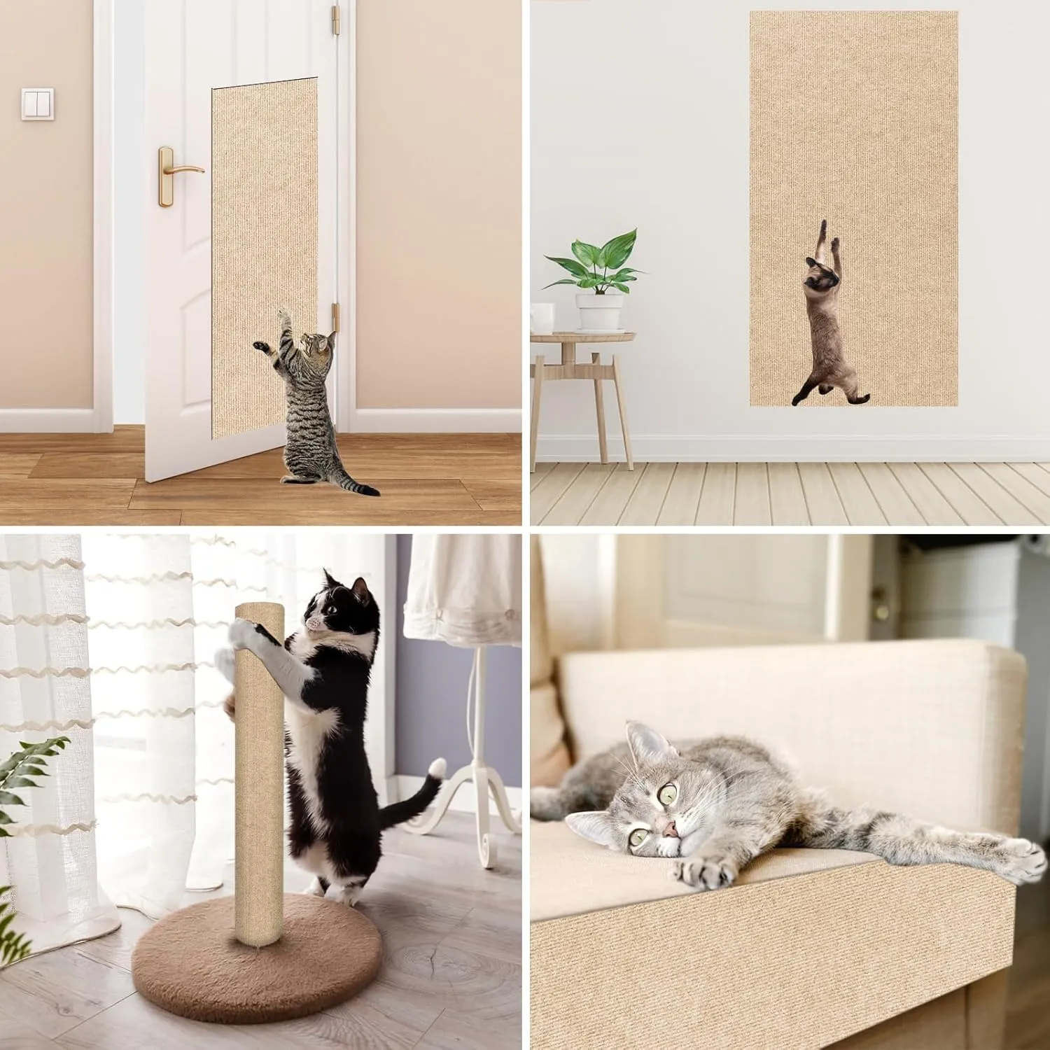 Trimmable Cat Scratcher Mat, 39.4"x15.8" Self-Adhesive Cat Scratching Carpet Pad Replacement for Cat Tree Shelves, Cat Steps and Posts, DIY Cat Scratch Couch Furniture Protector