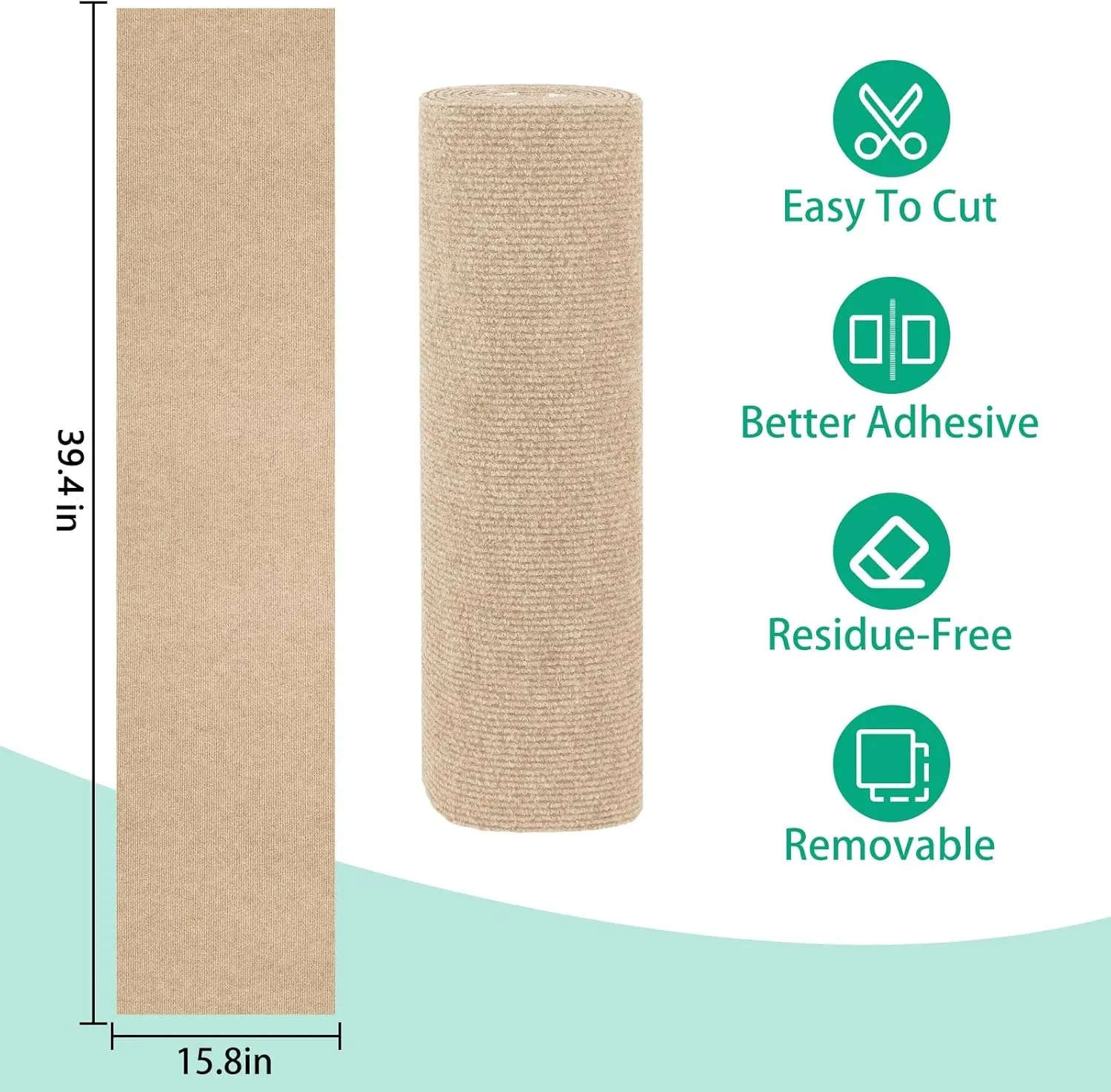 Trimmable Cat Scratcher Mat, 39.4"x15.8" Self-Adhesive Cat Scratching Carpet Pad Replacement for Cat Tree Shelves, Cat Steps and Posts, DIY Cat Scratch Couch Furniture Protector