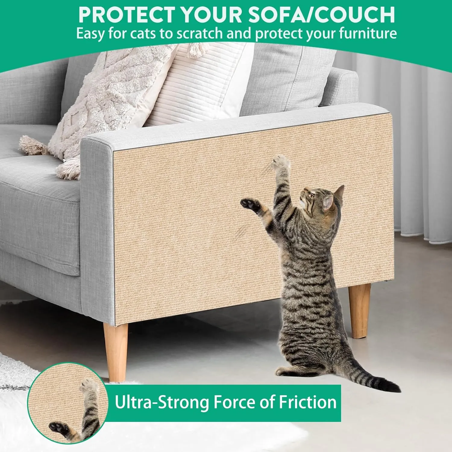 Trimmable Cat Scratcher Mat, 39.4"x15.8" Self-Adhesive Cat Scratching Carpet Pad Replacement for Cat Tree Shelves, Cat Steps and Posts, DIY Cat Scratch Couch Furniture Protector