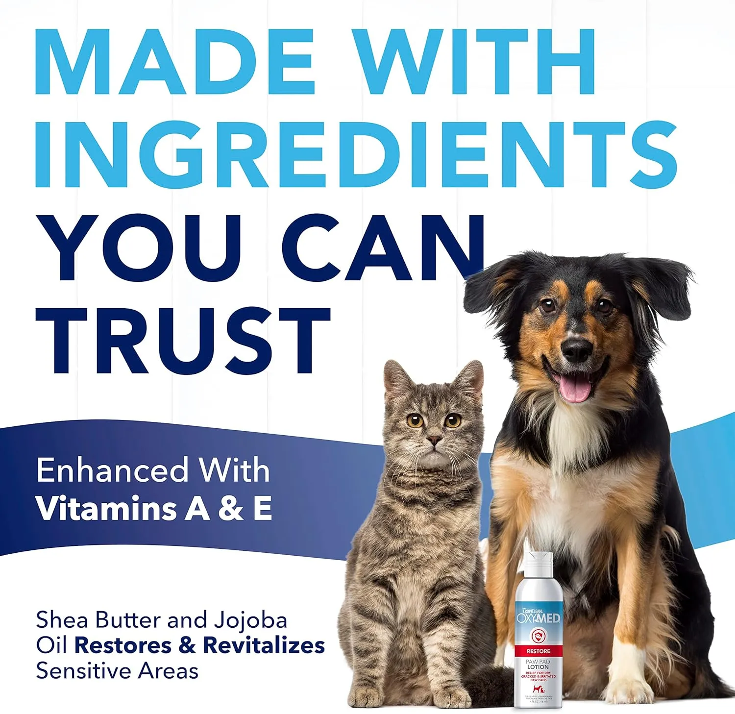 TropiClean OxyMed Dog Paw Balm, Moisturizing & Healing Dog Lotion for Dry Paws & Noses, Soothes Itchy Skin with Shea Butter and Vitamins A & E, Barrier Protection Against the Elements, Cat Safe, 4oz