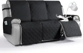 VANSOFY Waterproof Recliner Couch Covers, Sofa Covers 1-Piece Washable Reclining Sofa Cover Non-Slip Furniture Protector with Elastic Straps Pocket for Dogs, Pets(Black,3 Seater)