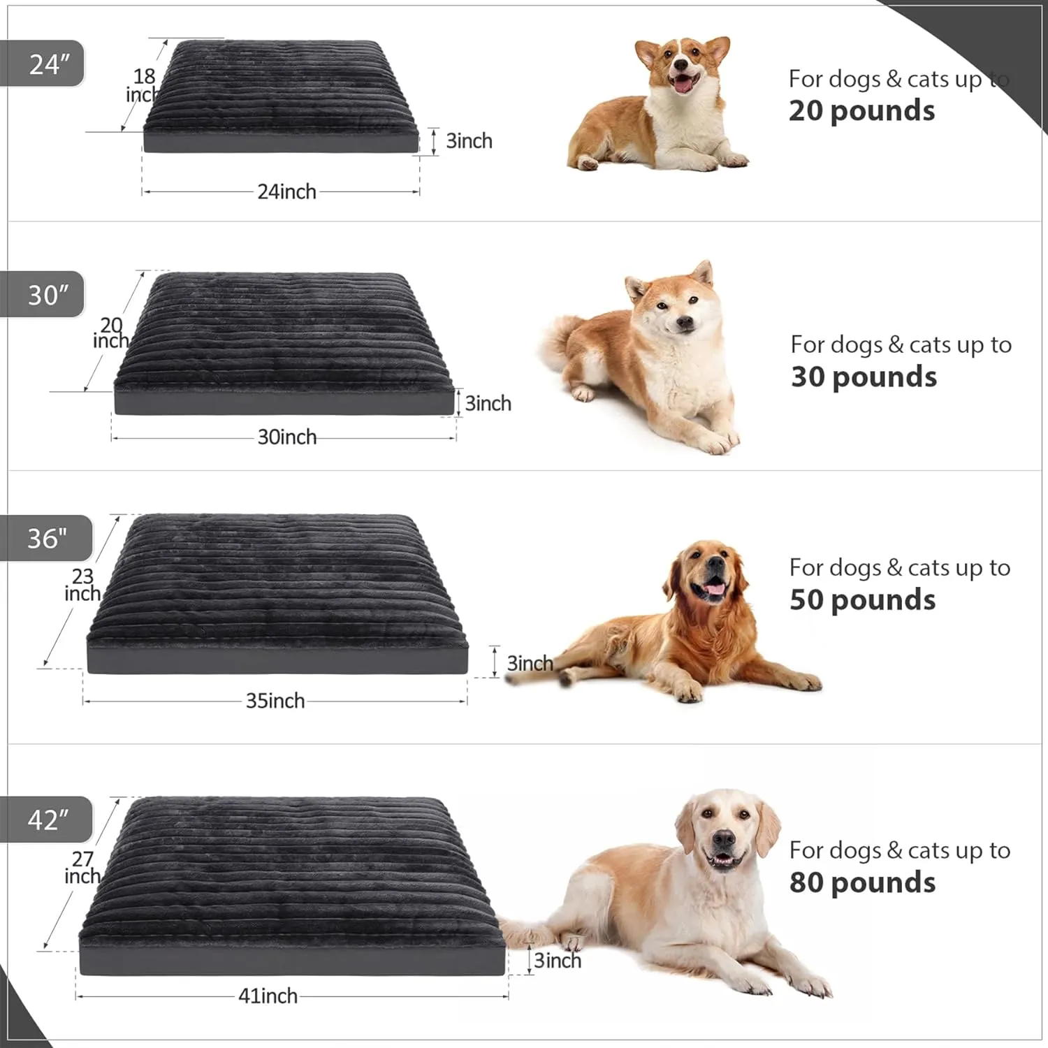 Vonabem Extra Large Dog Bed Washable with Removable Cover Waterproof, Dog Crate Bed for XL XLarge Dogs, Fluffy Flannel Pet beds Anti-Slip Kennel Pad 42 inch 41 * 27 inch