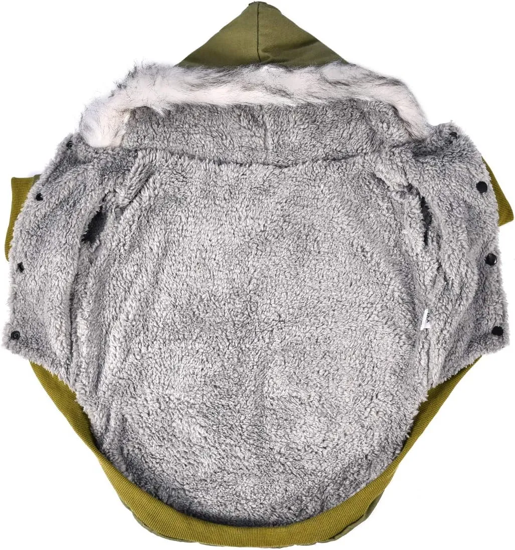 Warm Dog Hooded Trench Coat Windproof Parka Jacket for Cold Weather (L, Green)