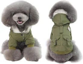 Warm Dog Hooded Trench Coat Windproof Parka Jacket for Cold Weather (L, Green)