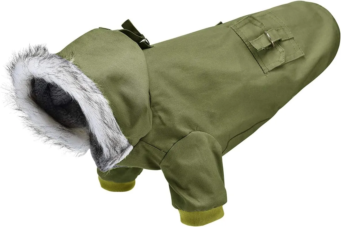 Warm Dog Hooded Trench Coat Windproof Parka Jacket for Cold Weather (L, Green)