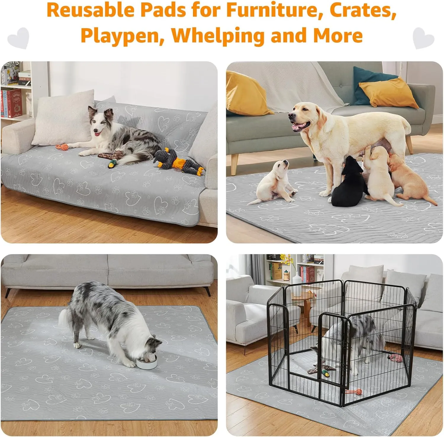 Washable Pee Pads for Dogs: Reusable Puppy Pads 2 Pack Quick Absorbent and Waterproof - Puppy Whlping Pads with Non-Slip Bottom for Dog Training, Grate, Floor, 24"x36"