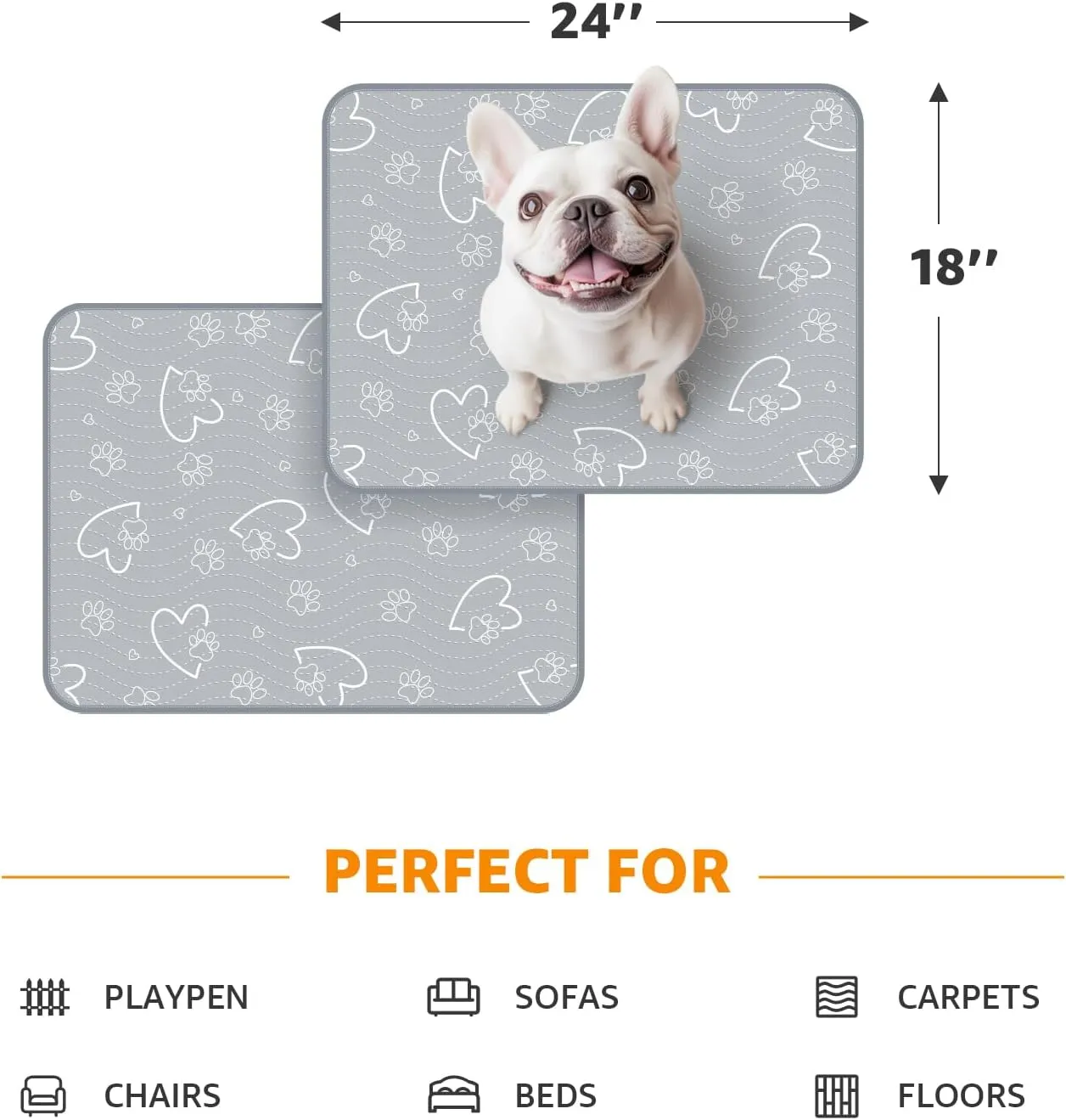 Washable Pee Pads for Dogs: Reusable Puppy Pads 2 Pack Quick Absorbent and Waterproof - Puppy Whlping Pads with Non-Slip Bottom for Dog Training, Grate, Floor, 24"x36"