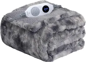 Westinghouse Electric Heated Throw Blanket, Faux Fur with 6 Heating Levels & Auto Off, Soft Cozy Sherpa Washable Blanket (50" x 60", Grey)