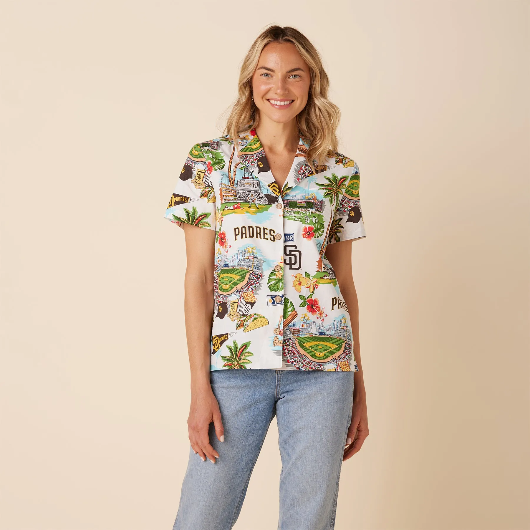 WOMEN'S SAN DIEGO PADRES SCENIC CAMP SHIRT / 100% Cotton