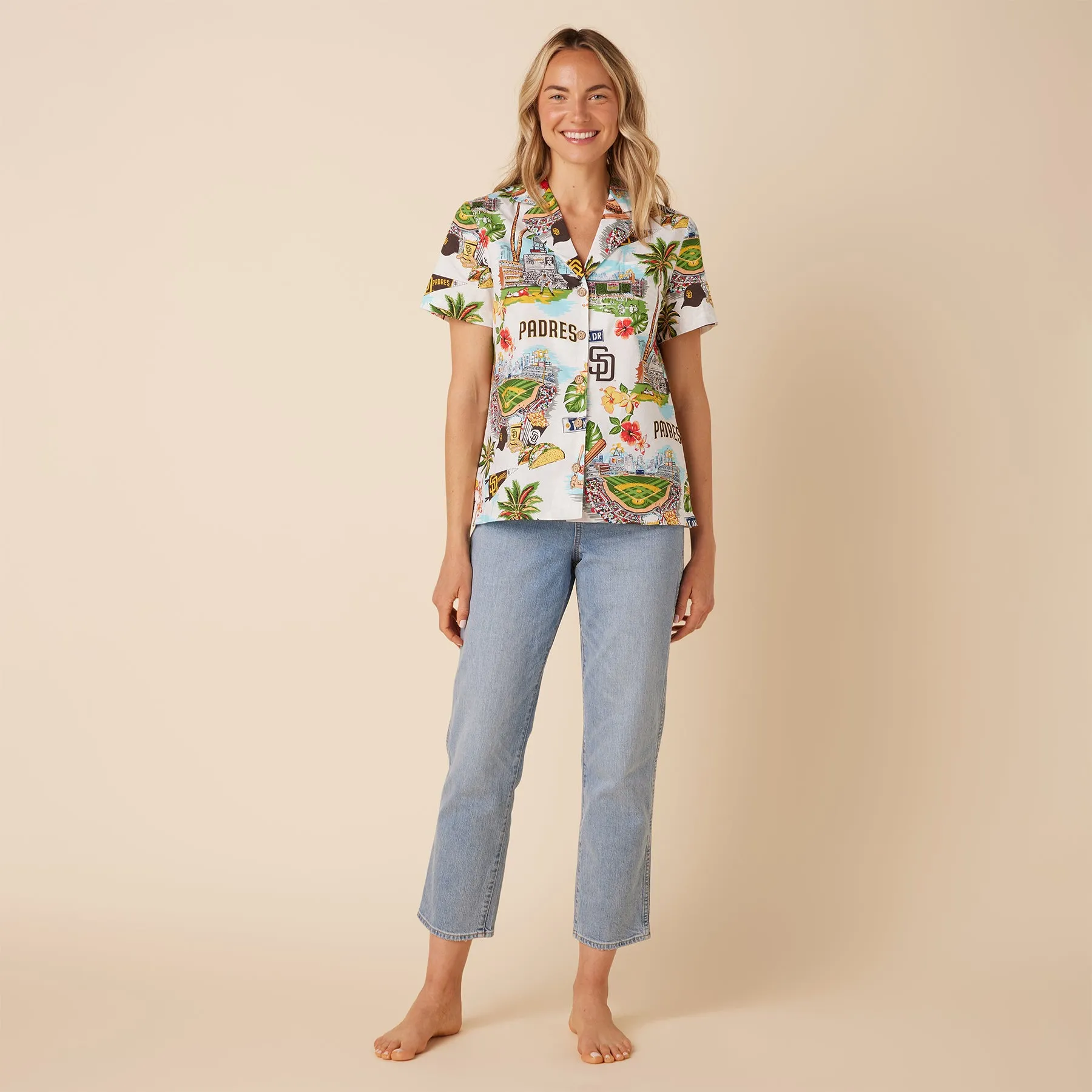 WOMEN'S SAN DIEGO PADRES SCENIC CAMP SHIRT / 100% Cotton