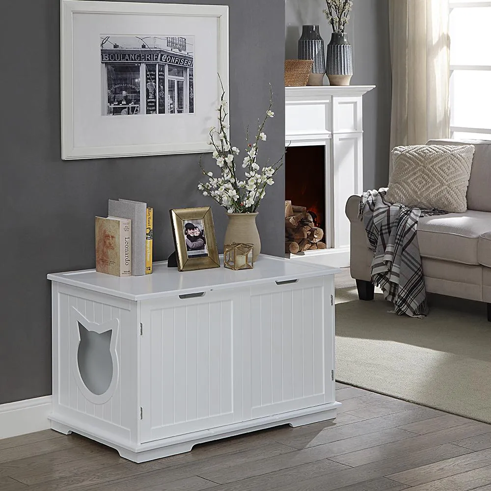 X-Large Cat Washroom Bench Litter Box Enclosure Furniture Box House with Table