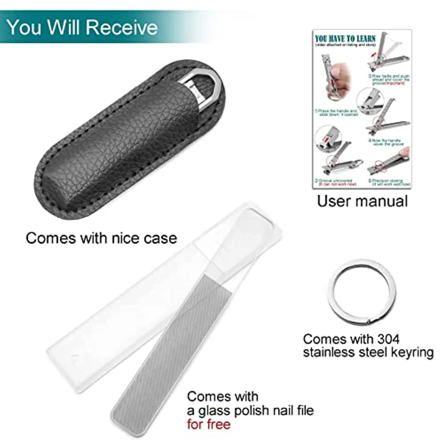 XGIZMOO Nail Clippers for Natural Finger Nails Ultra Thin Mini Travel Portable Folding Wide Jaw Cutter with Glass Nail File Curved Trimmer for Fingernail Toenail (X021DB-S)