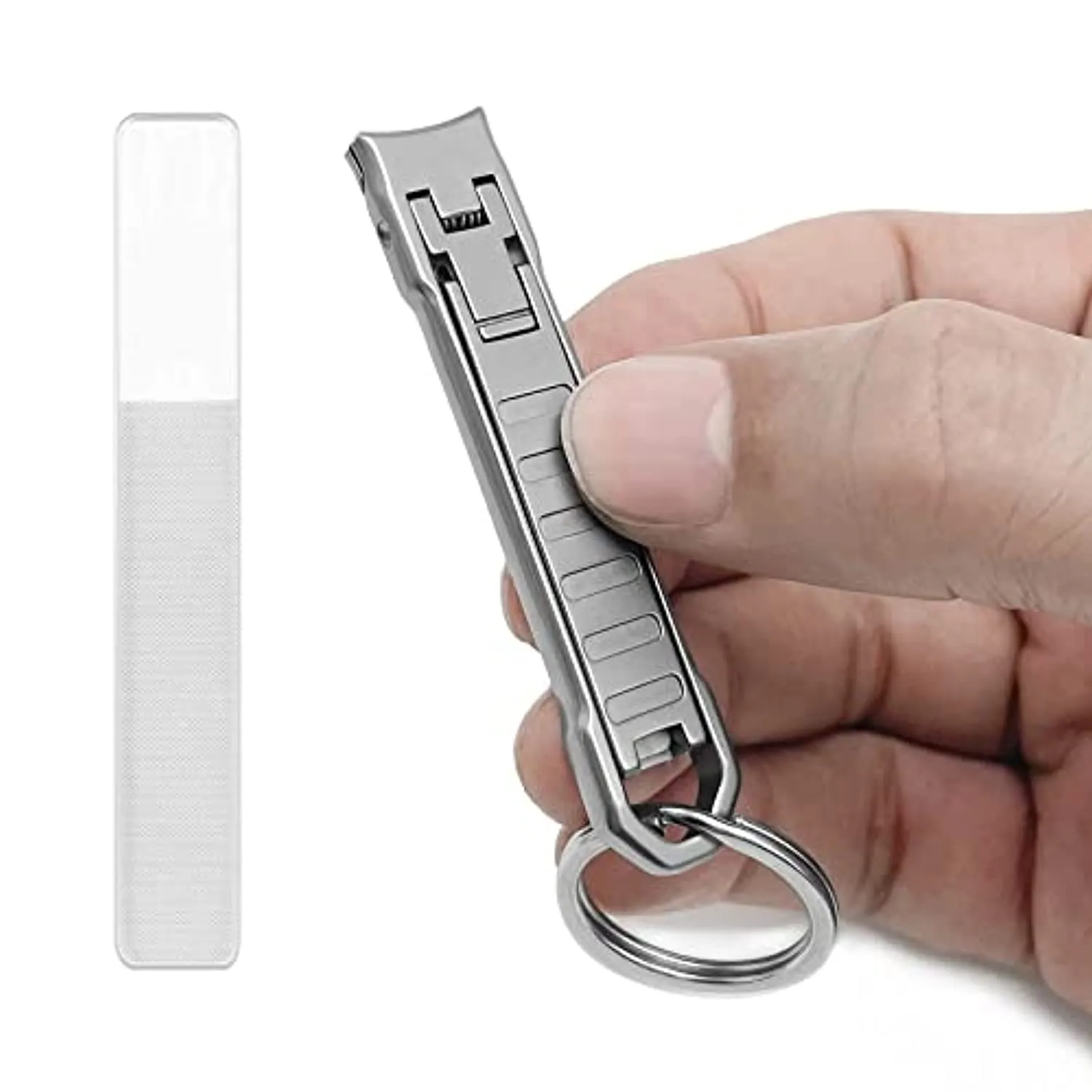 XGIZMOO Nail Clippers for Natural Finger Nails Ultra Thin Mini Travel Portable Folding Wide Jaw Cutter with Glass Nail File Curved Trimmer for Fingernail Toenail (X021DB-S)