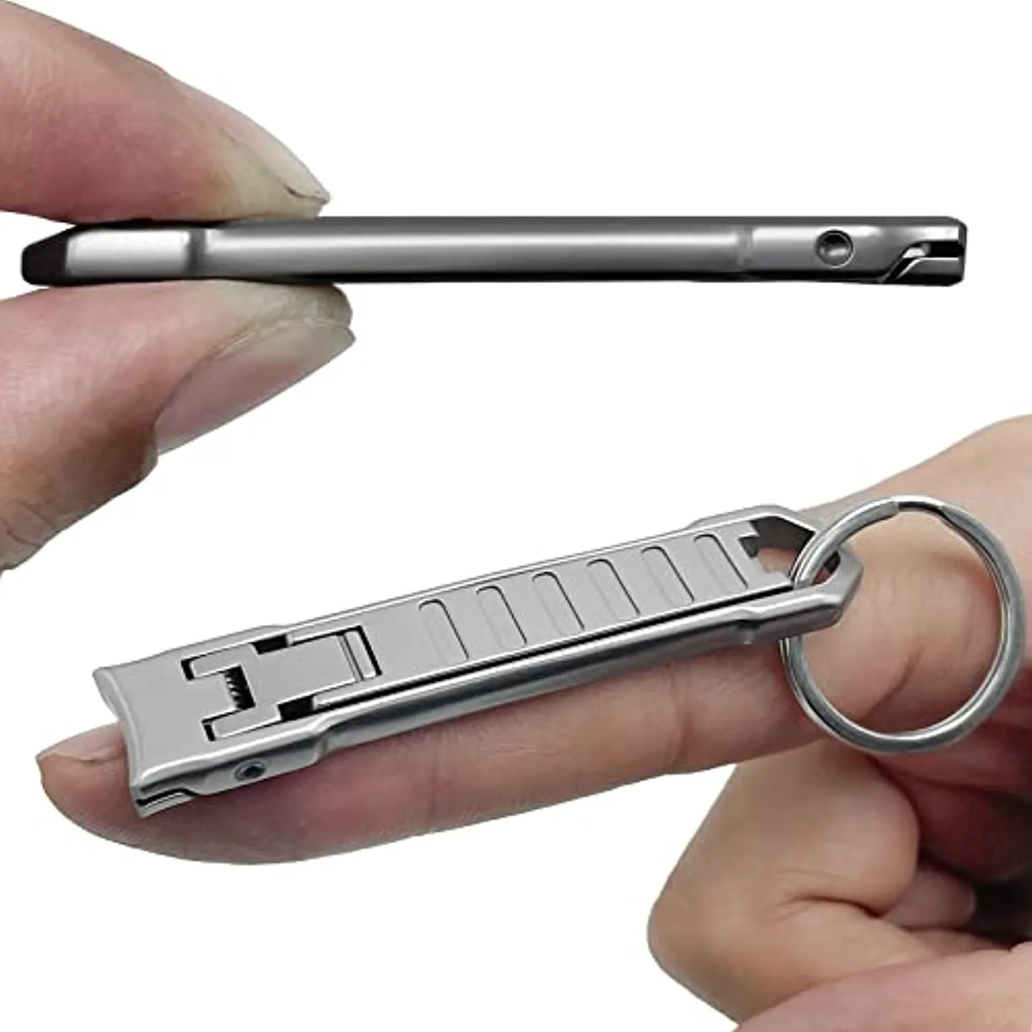 XGIZMOO Nail Clippers for Natural Finger Nails Ultra Thin Mini Travel Portable Folding Wide Jaw Cutter with Glass Nail File Curved Trimmer for Fingernail Toenail (X021DB-S)
