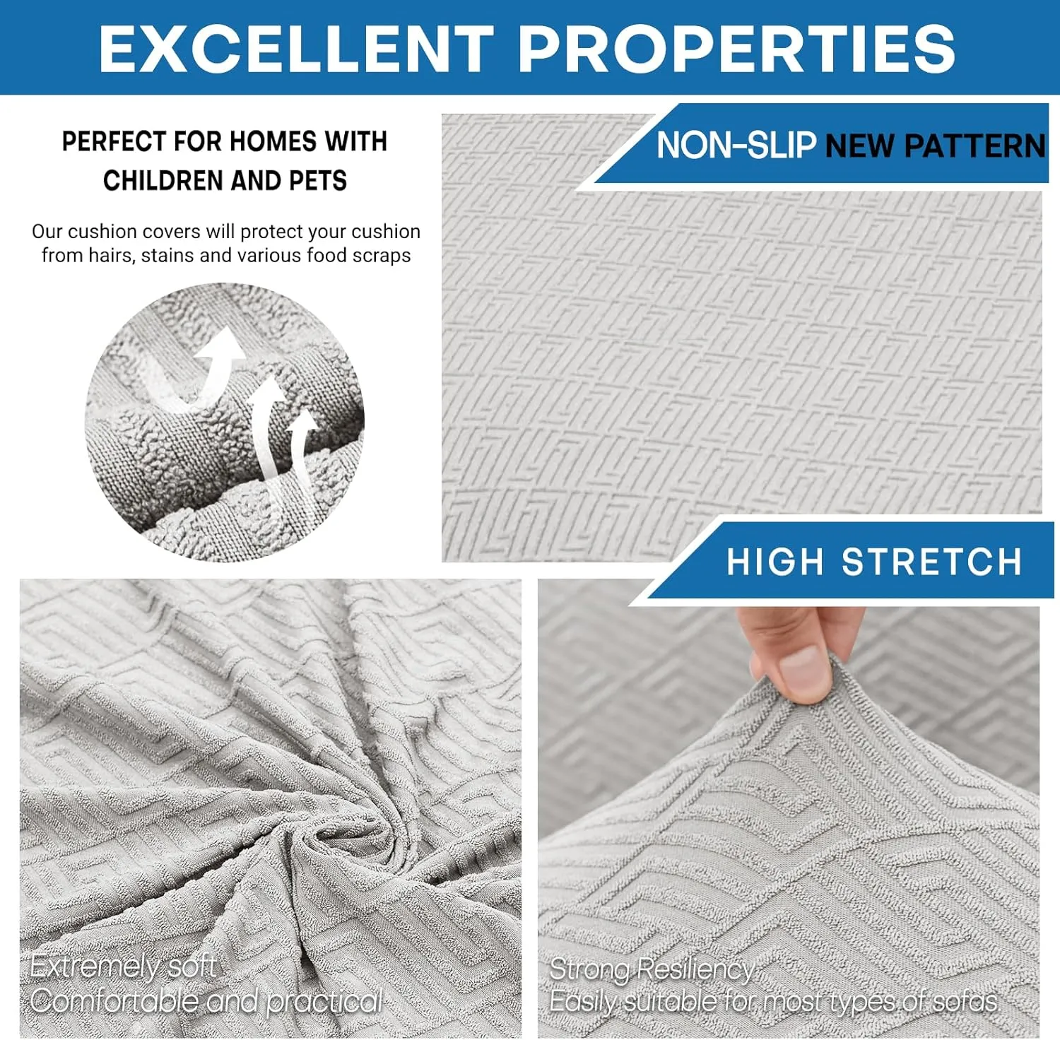 XINEAGE 2025 New 4 Pieces Couch Covers for 3 Cushion Couch Super Stretch Thick Soft Sofa Cover Anti Slip Sofa Slipcover Dogs Cats Furniture Protector (Silver Grey, 71"-91")