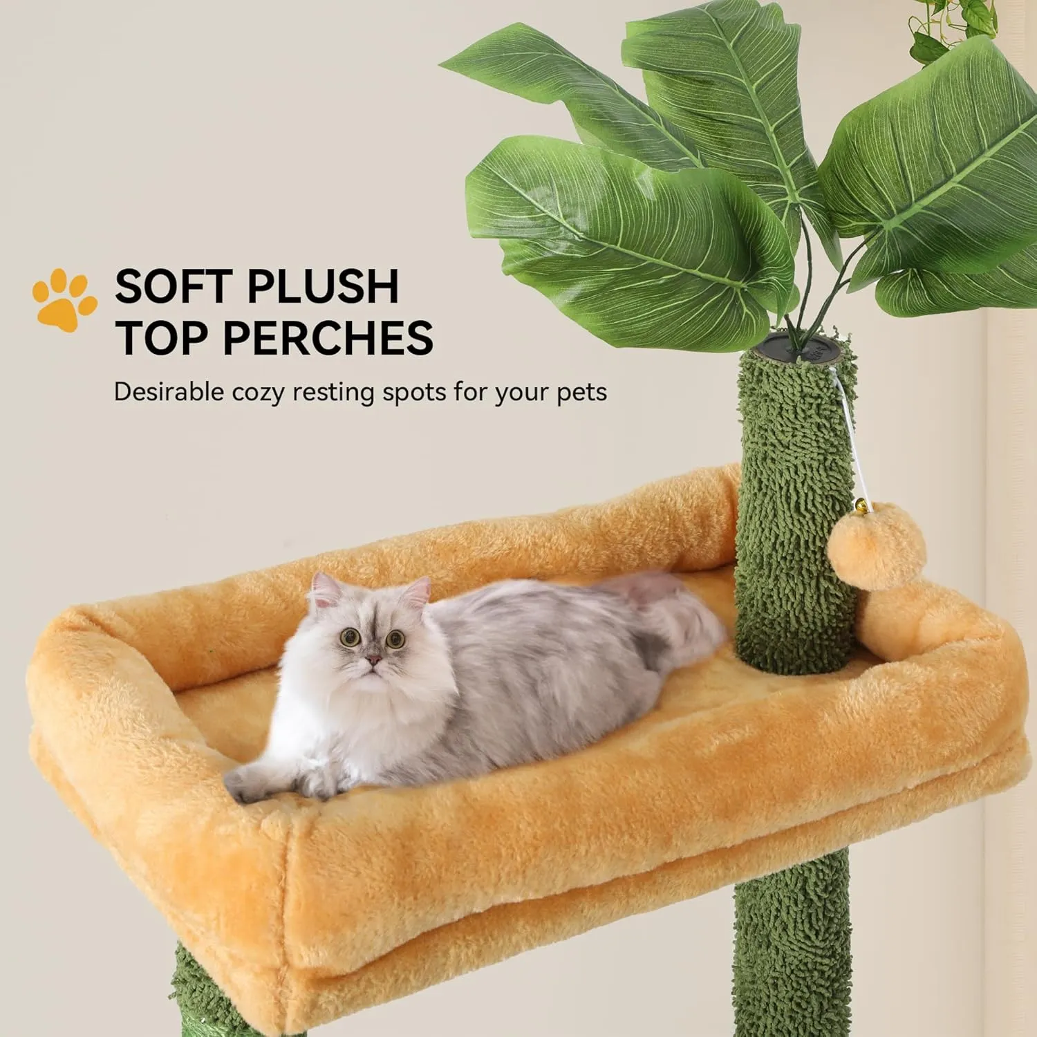 YITAHOME Tall Cat Tree Tower with Leaves for Indoor Cats, 72.8in Cute Cat Climbing Tower with Self-Grooming Brush, Cat Condo, Top Perch, Basktet, Sisal Scratching Posts and Board, Dangling Ball